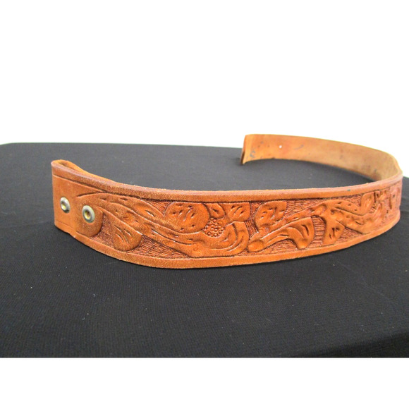 VTG Brown Leather "Sharon" Tooled Western Replacement Belt Women Sz XS/S 24"-27" - Picture 2 of 6
